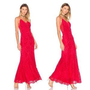 X BY NBD x REVOLVE | Red Lace Silhouette Kendra Maxi Cocktail Dress | Size 6